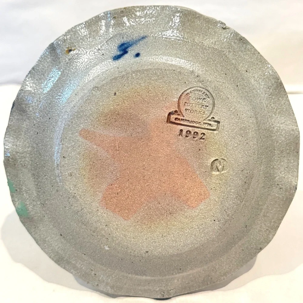 Rowe Pottery Works 1992 Salt Glaze Chamber Stick Candleholder Cobalt Floral